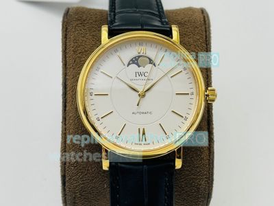 Swiss Replica IWC Portofino White Moonphase Dial Yellow Gold Watch 40MM